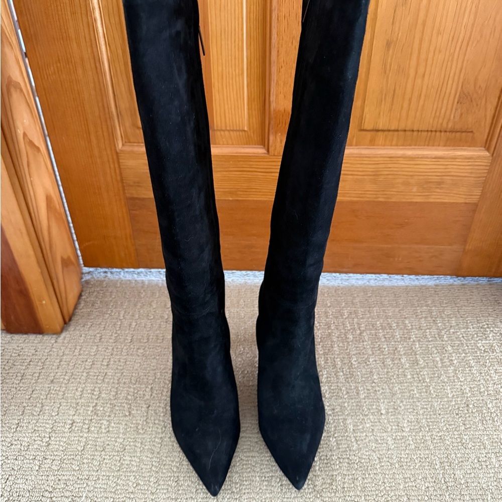 Veronica Beard Black Suede Heeled Boots - Picture 3 of 6
